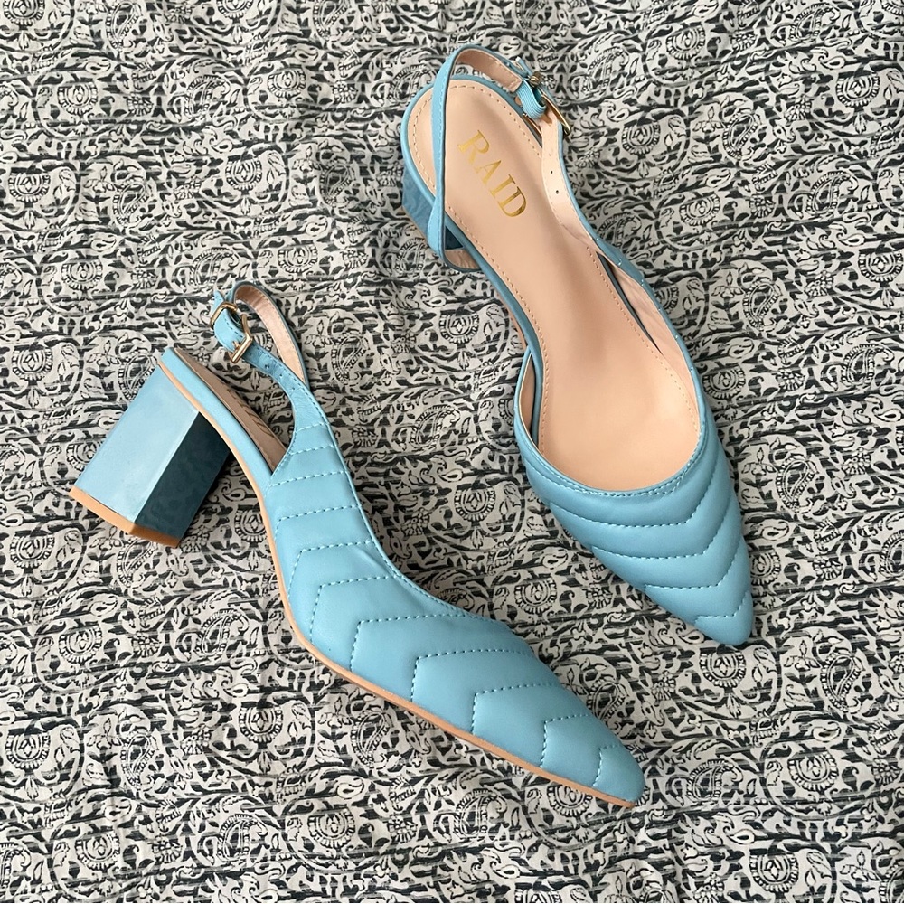 NWT Raid Quilted Sky Blue Slingback Pumps